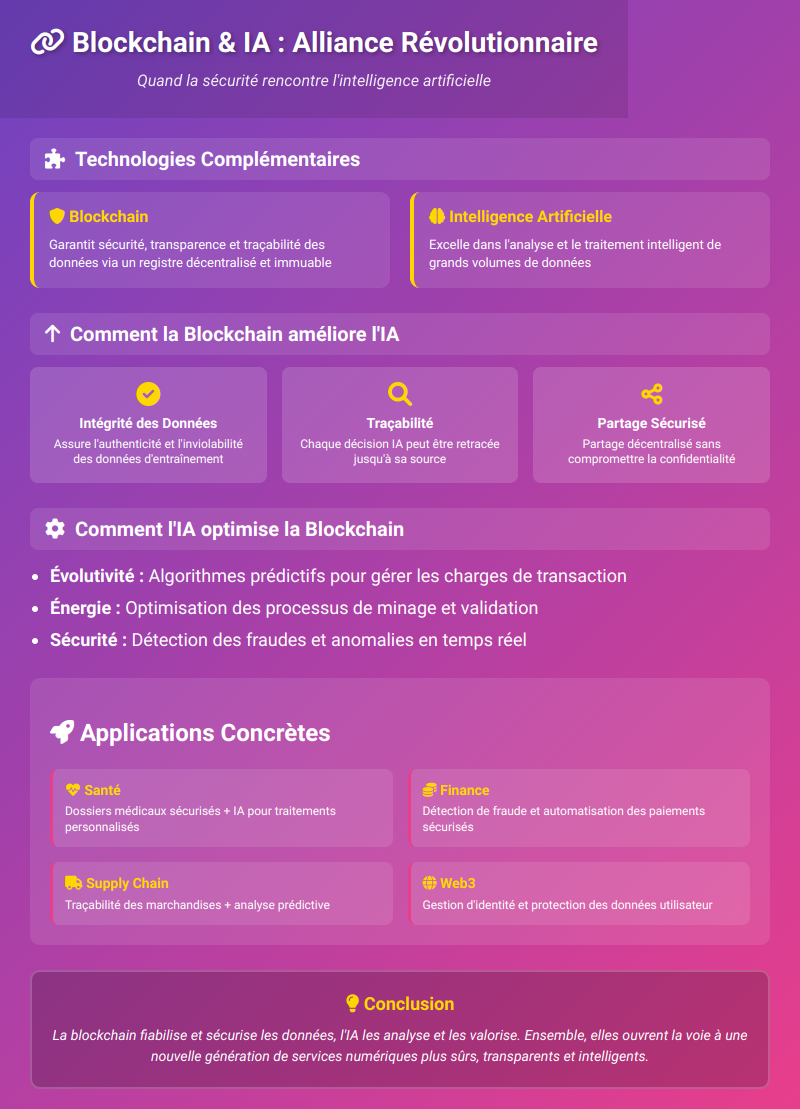 Infographie L’alliance entre la blockchain et l’intelligence artificielle (IA), alliance, technologies